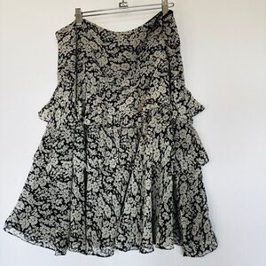 Lauren Ralph Lauren 2XL Zipper Waist Sheer Black/White Tiered Boho festive skirt